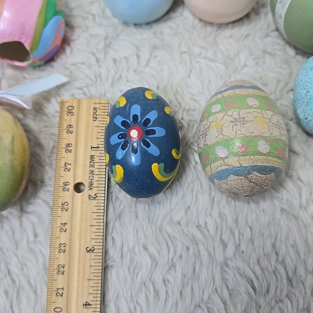 Vintage Easter Egg Tree Ornaments Lot of 10 Hand Painted Wooden Ceramic European